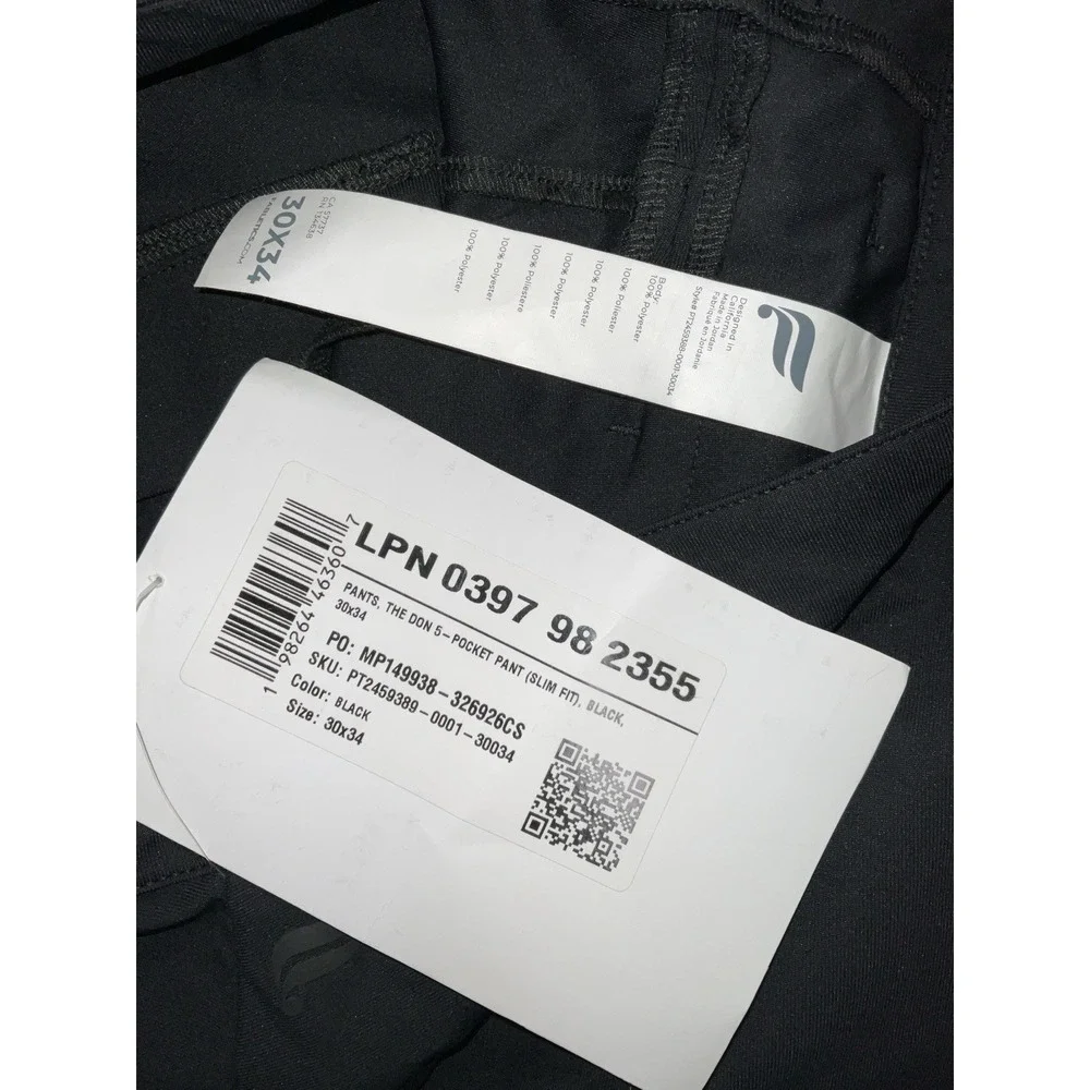 NWOT Mens Fabletics The‎ Don Slim Fit Trouser Pants - Black - Size 30